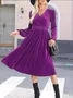 Women Plain Long Sleeve Spring/Fall Split Joint Dress V Neck Daily Vintage Maxi T-Shirt Dress A-Line Dress