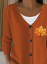 Women Maple Leaf Long Sleeve V Neck Casual Spring/Fall Cardigan Outerwear