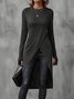 Women Plain Long Sleeve Tee T-shirt Crew Neck Split Joint Vintage Spring/Fall Top