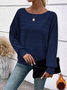 Women Plain Long Sleeve Tee T-shirt Crew Neck Jacquard Vintage Spring/Fall Top