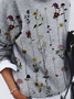 Women Floral Printing Spring/Fall Casual Long Sleeve Crew Neck Sweater