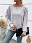 Women Plain Long Sleeve Tee T-shirt Crew Neck Jacquard Vintage Spring/Fall Top