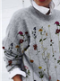Women Floral Printing Spring/Fall Casual Long Sleeve Crew Neck Sweater