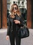 Women Spring/Fall Outerwear Vintage Split Joint Plain Long Sleeve Stand Collar Jacket