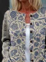 Women Floral Printing Long Sleeve Crew Neck Vintage Spring/Fall Cardigan Outerwear