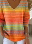 Women Ombre Spring/Fall Casual Long Sleeve V Neck Cotton Sweater