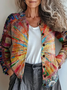 Women Abstract Printing Long Sleeve Crew Neck Vintage Spring/Fall Cardigan Outerwear