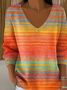 Women Ombre Spring/Fall Casual Long Sleeve V Neck Cotton Sweater