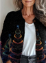 Women Christmas Printing Long Sleeve Crew Neck Vintage Spring/Fall Cardigan Outerwear