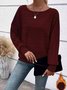 Women Plain Long Sleeve Tee T-shirt Crew Neck Jacquard Vintage Spring/Fall Top