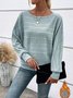 Women Plain Long Sleeve Tee T-shirt Crew Neck Jacquard Vintage Spring/Fall Top