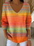 Women Ombre Spring/Fall Casual Long Sleeve V Neck Cotton Sweater