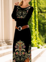 Women Floral Long Sleeve Spring/Fall Dress Crew Neck Daily Casual Midi T-Shirt Dress A-Line Dress