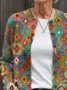 Women Abstract Printing Long Sleeve Crew Neck Vintage Spring/Fall Cardigan Outerwear