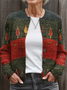 Women Christmas Printing Long Sleeve Crew Neck Vintage Spring/Fall Cardigan Outerwear