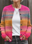 Women Abstract Printing Long Sleeve Crew Neck Vintage Spring/Fall Cardigan Outerwear