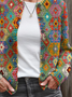 Women Abstract Printing Long Sleeve Crew Neck Vintage Spring/Fall Cardigan Outerwear