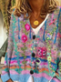Women Floral Printing Long Sleeve V Neck Casual Spring/Fall Cardigan Outerwear