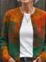 Women Abstract Printing Long Sleeve Crew Neck Vintage Spring/Fall Cardigan Outerwear