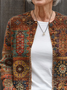Women Abstract Printing Long Sleeve Crew Neck Vintage Spring/Fall Cardigan Outerwear