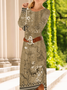 Women Floral Long Sleeve Spring/Fall Dress Crew Neck Daily Casual Midi T-Shirt Dress A-Line Dress