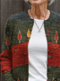 Women Christmas Printing Long Sleeve Crew Neck Vintage Spring/Fall Cardigan Outerwear