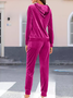 Women Plain Split Joint Two-Piece Set Daily Long Sleeve Casual Spring/Fall Top With Pants Matching Set