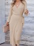 Women Plain Long Sleeve Spring/Fall Split Joint Dress V Neck Daily Vintage Maxi Tank A-Line Dress