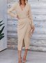 Women Plain Long Sleeve Spring/Fall Split Joint Dress V Neck Daily Vintage Maxi Tank A-Line Dress