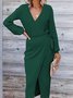 Women Plain Long Sleeve Spring/Fall Split Joint Dress V Neck Daily Vintage Maxi Tank A-Line Dress