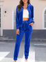 Women Plain Split Joint Two-Piece Set Daily Long Sleeve Casual Spring/Fall Top With Pants Matching Set