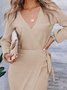 Women Plain Long Sleeve Spring/Fall Split Joint Dress V Neck Daily Vintage Maxi Tank A-Line Dress