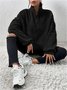 Women Plain Mock Neck Split Joint Vintage Spring/Fall Long Sleeve Sweatshirt