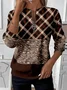 Women Plaid Crew Neck Printing Casual Spring/Fall Long Sleeve Sweatshirt