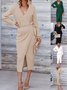 Women Plain Long Sleeve Spring/Fall Split Joint Dress V Neck Daily Vintage Maxi Tank A-Line Dress