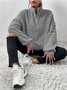 Women Plain Mock Neck Split Joint Vintage Spring/Fall Long Sleeve Sweatshirt