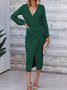 Women Plain Long Sleeve Spring/Fall Split Joint Dress V Neck Daily Vintage Maxi Tank A-Line Dress