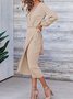 Women Plain Long Sleeve Spring/Fall Split Joint Dress V Neck Daily Vintage Maxi Tank A-Line Dress