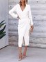Women Plain Long Sleeve Spring/Fall Split Joint Dress V Neck Daily Vintage Maxi Tank A-Line Dress