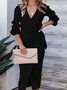 Women Plain Long Sleeve Spring/Fall Split Joint Dress V Neck Daily Vintage Maxi Tank A-Line Dress
