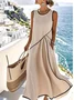 Women Striped Short Sleeve Summer Split Joint Dress V Neck Daily Vintage Maxi Tank A-Line Dress