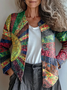 Women Abstract Printing Long Sleeve Crew Neck Vintage Spring/Fall Cardigan Outerwear