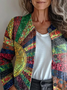 Women Abstract Printing Long Sleeve Crew Neck Vintage Spring/Fall Cardigan Outerwear