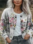 Women Floral Printing Long Sleeve Crew Neck Vintage Spring/Fall Cardigan Outerwear