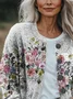 Women Floral Printing Long Sleeve Crew Neck Vintage Spring/Fall Cardigan Outerwear