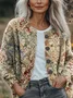 Women Floral Printing Long Sleeve Crew Neck Vintage Spring/Fall Cardigan Outerwear