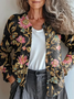 Women Floral Printing Long Sleeve Crew Neck Vintage Spring/Fall Cardigan Outerwear