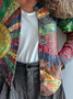 Women Abstract Printing Long Sleeve Crew Neck Vintage Spring/Fall Cardigan Outerwear
