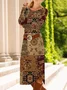 Women Floral Long Sleeve Spring/Fall Dress Crew Neck Daily Casual Midi T-Shirt Dress A-Line Dress