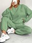 Women Plain Embossed Two-Piece Set Daily Long Sleeve Casual Spring/Fall Top With Pants Matching Set